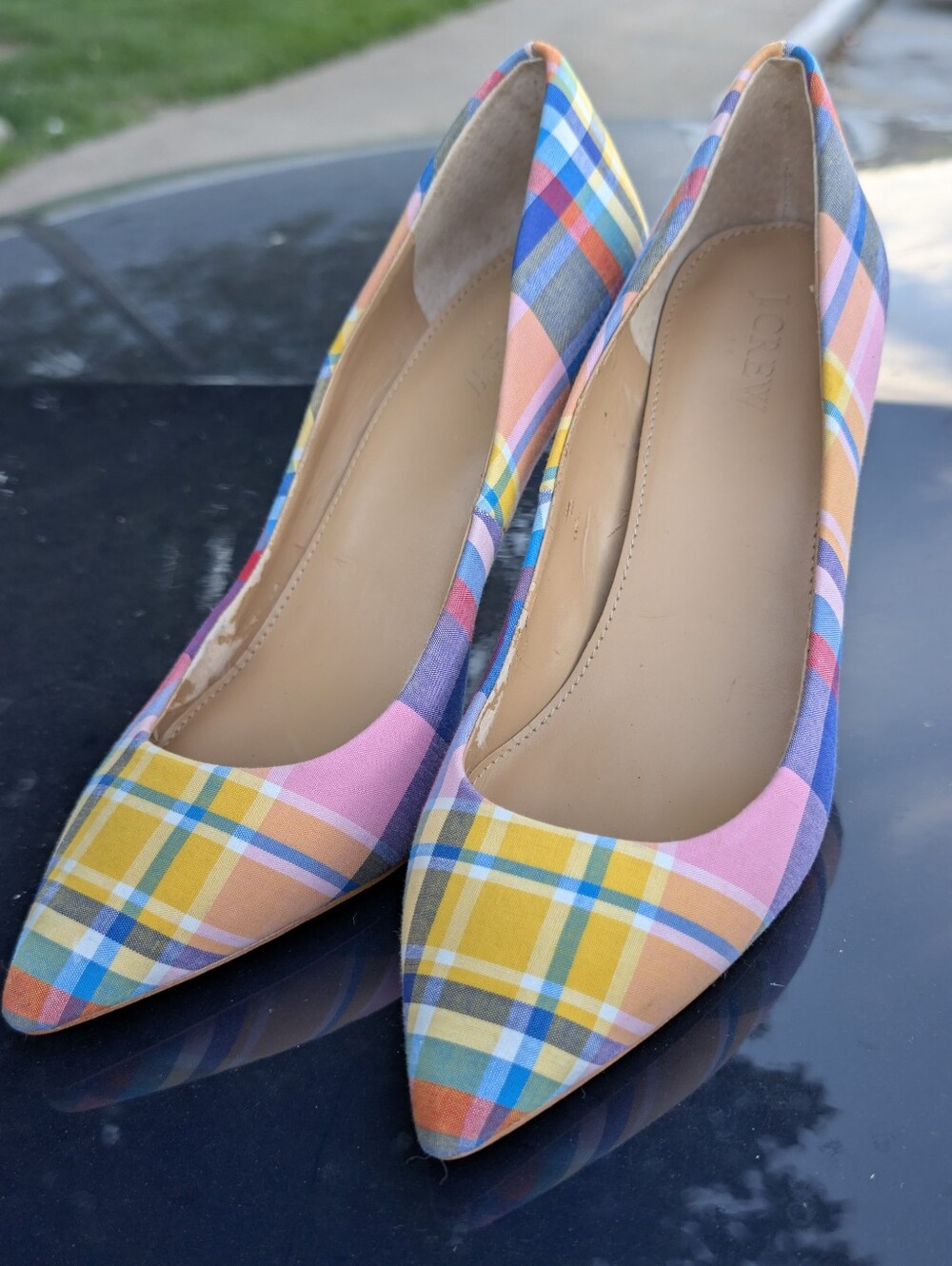 J.Crew Multicolor Plaid Pointed Toe Stiletto Pumps Colorful Check Heels Women’s